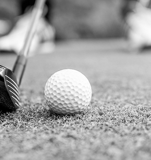 Black and white golf ball on turf